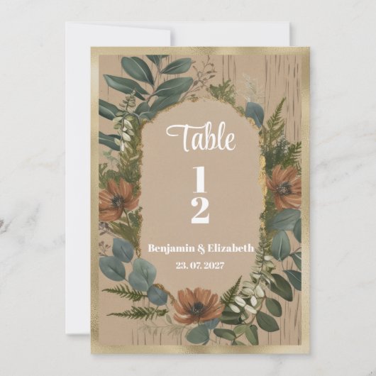 Botanische rustieke bossen bloementafel Nummers Kaart (Voorkant)