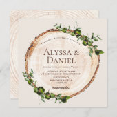 Botanische rustieke bruiloft hout gesneden plak bo kaart (Voorkant / Achterkant)