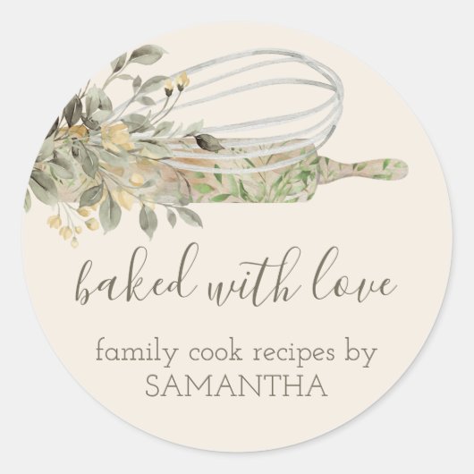 Botanische Rustieke Deegroller garde Chef Bakkerij Ronde Sticker (Voorkant)
