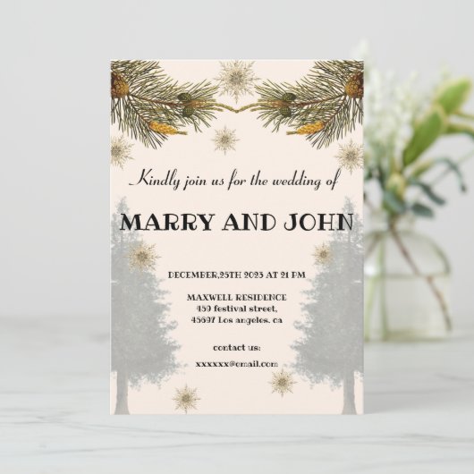 Botanische rustieke dennenbomen elegante winter br kaart (Staand voorkant)