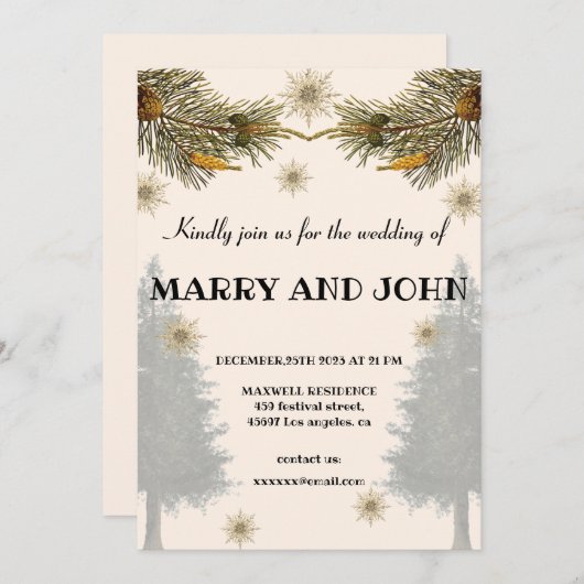 Botanische rustieke dennenbomen elegante winter br kaart (Voorkant / Achterkant)