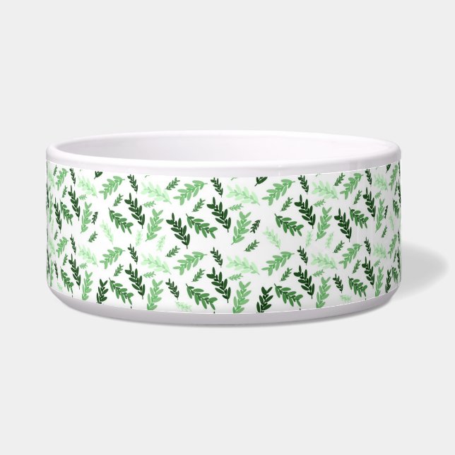 Botanische, rustieke groene bladeren voerbakje (Voorkant)