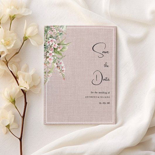 Botanische rustieke roze mint bloemen Save the Dat Kaart