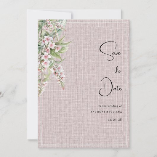 Botanische rustieke roze mint bloemen Save the Dat Kaart (Voorkant)