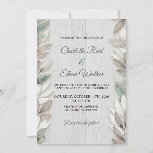 Botanische rustieke Waterverf huwelijksuitnodiging Kaart (Voorkant)