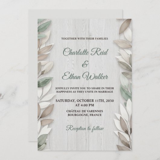 Botanische rustieke Waterverf huwelijksuitnodiging Kaart (Voorkant / Achterkant)