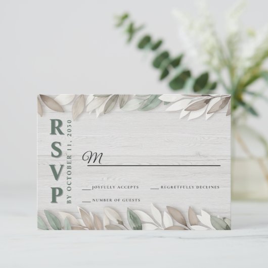 Botanische rustieke Waterverf verlaat bruiloft RSV RSVP Kaartje (Staand voorkant)