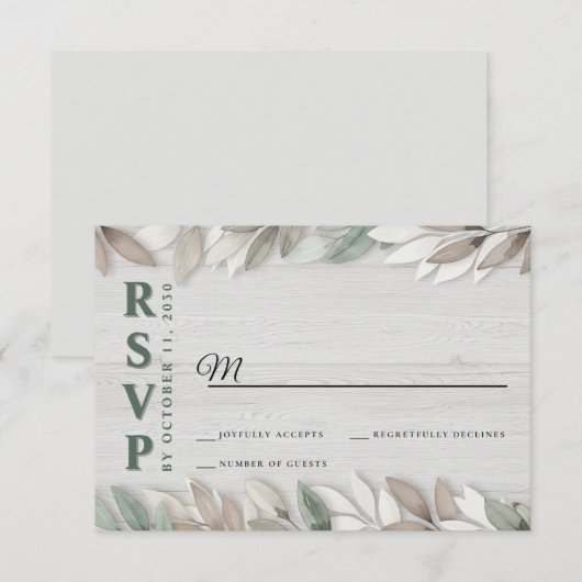 Botanische rustieke Waterverf verlaat bruiloft RSV RSVP Kaartje (Voorkant / Achterkant)