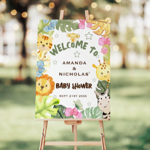 Botanische Safari Dieren Cute Baby Shower Welkom Poster