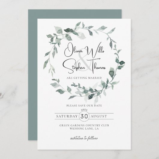 Botanische sage Dusty Green Greenery bewaar de dat Kaart (Voorkant / Achterkant)