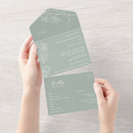 Botanische Sage Green All-in-One Weddenschap All In One Uitnodiging