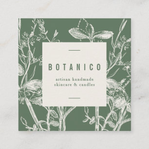 Botanische sage Green Floral Simple Classy Square Vierkante Visitekaartje