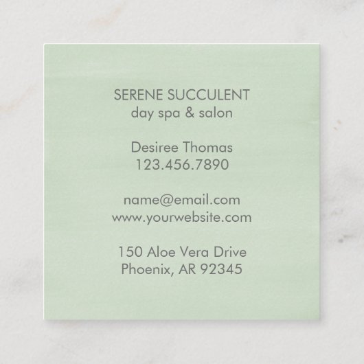 Botanische Sage Green Waterverf Succulent Vierkante Visitekaartje (Achterkant)