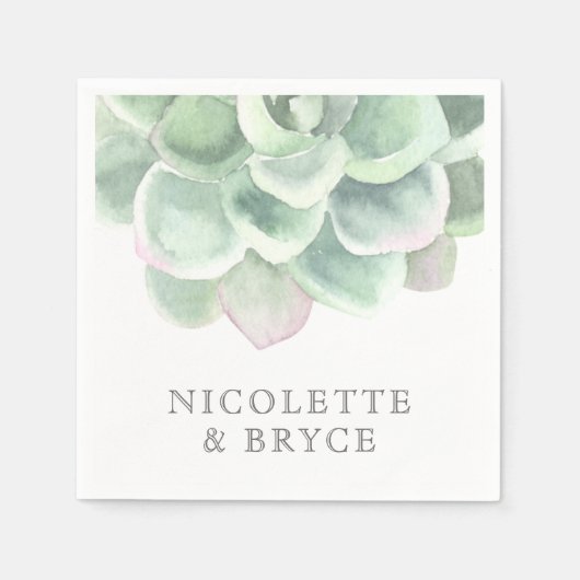 Botanische Sage Green Waterverf Succulent Wedding Servet (Voorkant)