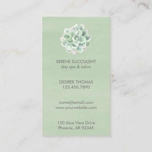 Botanische Sage Green Waterverf Succulerend vertic Visitekaartje (Achterkant)