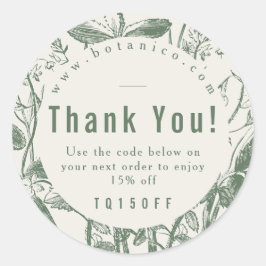 Botanische sage Groen Dank je Coupon Code Ronde Sticker