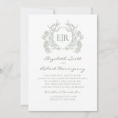 Botanische Sage Groene Bloemkam Monogram Huwelijk Kaart (Voorkant)