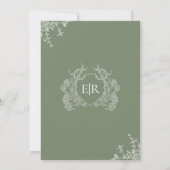 Botanische Sage Groene Bloemkam Monogram Huwelijk Kaart (Achterkant)