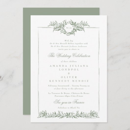 Botanische Sage Groene Classic Bladderige lijst br Kaart (Voorkant / Achterkant)