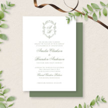 Botanische Sage Groene Monogram Crest Wedding