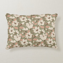 Botanische salie groen beige lelie bloemenpatroon accent kussen