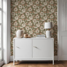 Botanische salie groen beige lelie bloemenpatroon
