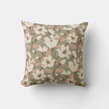 Botanische salie groen beige lelie bloemenpatroon