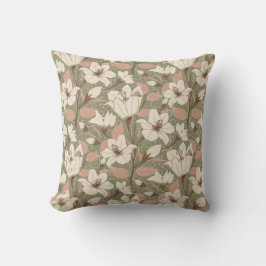 Botanische salie groen beige lelie bloemenpatroon kussen