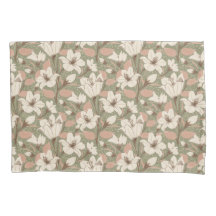 Botanische salie groen beige lelie bloemenpatroon