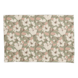 Botanische salie groen beige lelie bloemenpatroon kussensloop