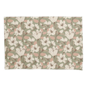 Botanische salie groen beige lelie bloemenpatroon kussensloop