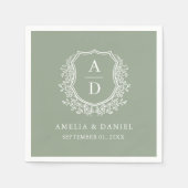 Botanische salie groene kam bruiloft monogram servet (Voorkant)