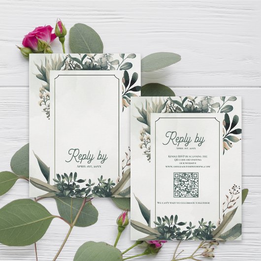 Botanische Salie Groene QR-code Groene Hochzeit RSVP Kaartje