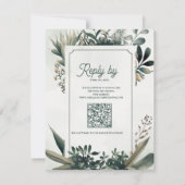 Botanische Salie Groene QR-code Groene Hochzeit RSVP Kaartje (Achterkant)
