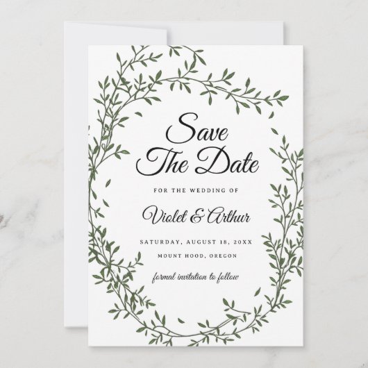 Botanische salie krans bruiloft save the date kaart (Voorkant)