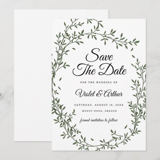 Botanische salie krans bruiloft save the date kaart (Voorkant / Achterkant)