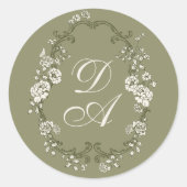 Botanische Saliegroene Monogram Ronde Sticker (Voorkant)