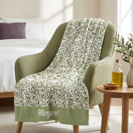 Botanische saliegroene olijfbladpatroon fleece deken