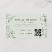 Botanische saliegroene QR-code Estheetician Bloemi Visitekaartje (Achterkant)