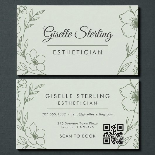 Botanische saliegroene QR-code Estheetician Bloemi Visitekaartje