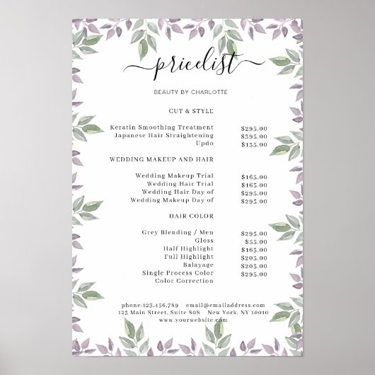 Botanische Salon prijslijst Poster (Voorkant)