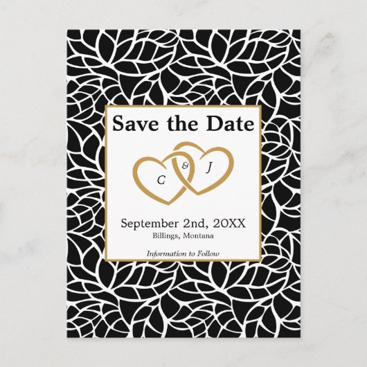 Botanische Save the Date Zwart Wit Huwelijksthema Briefkaart (Voorkant)