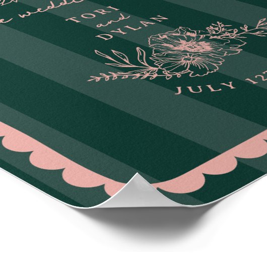 Botanische Scalloped Border Stripe Bruiloft Welkom Poster (Hoek)