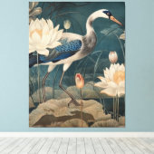  botanische scène blauwe kraan en lotus canvas afdruk (Insitu (Houten vloer))