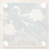  botanische scène blauwe kraan en lotus glazen onderzetter (Achterkant)