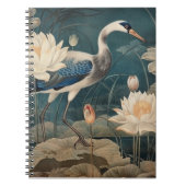  botanische scène blauwe kraan en lotus notitieboek (Voorkant)