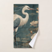 botanische scène blauwe kraan en lotus ook bad handdoek (Handdoek)