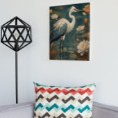  botanische scène blauwe kraan en lotus ook canvas afdruk