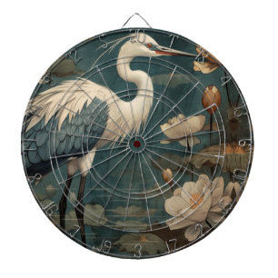 botanische scène blauwe kraan en lotus ook dartbord