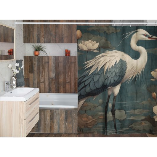 botanische scène blauwe kraan en lotus ook douchegordijn
